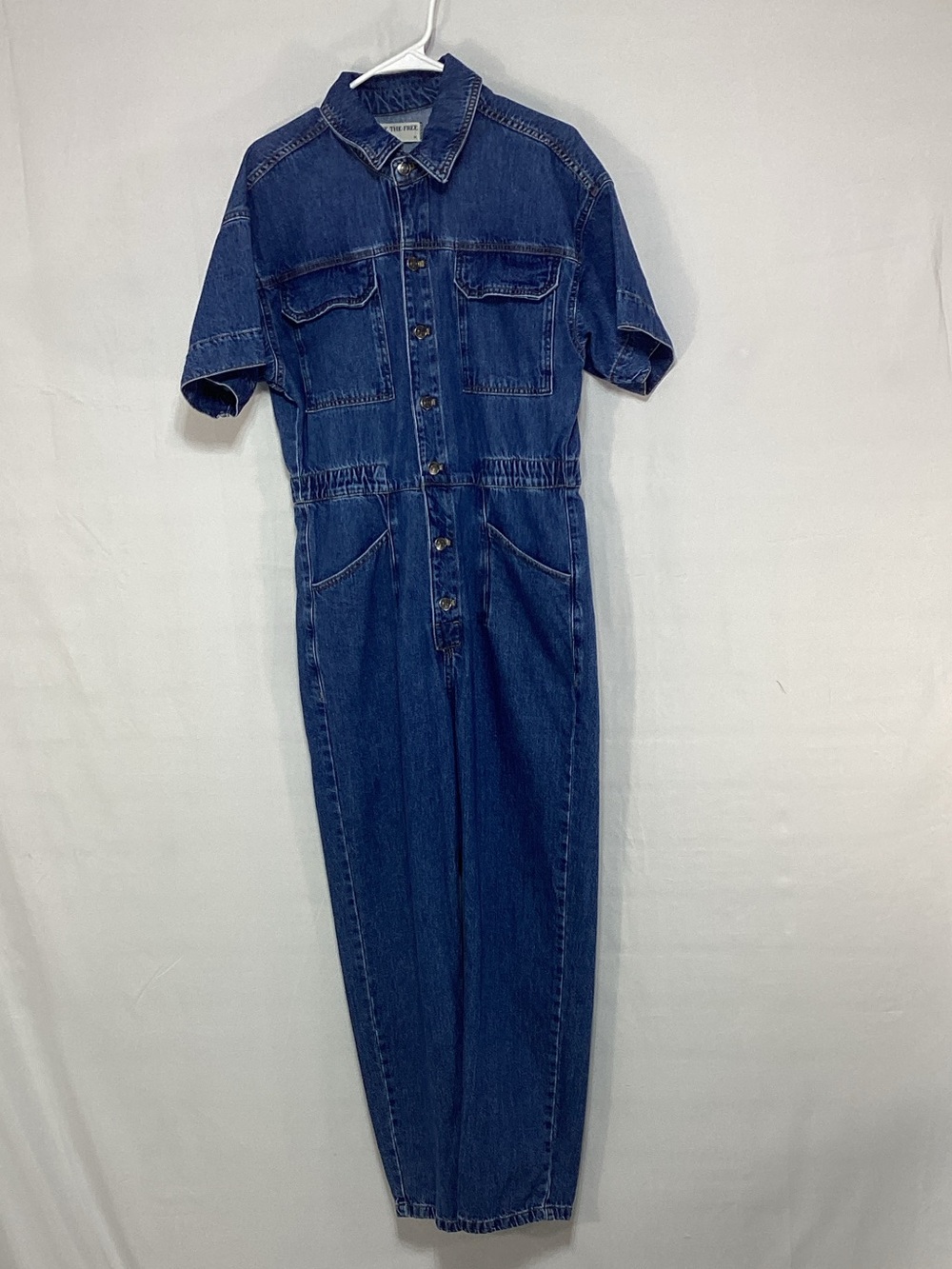 We The Free Medium Dark Blue Denim Short-Sleeve Jumpsuit